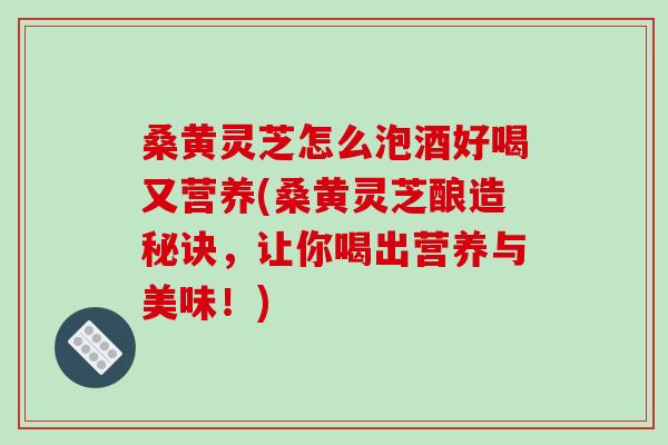桑黄灵芝怎么泡酒好喝又营养(桑黄灵芝酿造秘诀,让你喝出营养与美味!)