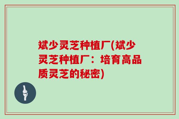 斌少灵芝种植厂(斌少灵芝种植厂:培育高品质灵芝的秘密)