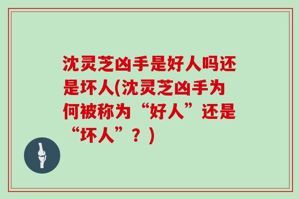 沈灵芝凶手是好人吗还是坏人(沈灵芝凶手为何被称为“好人”还是“坏人”?)