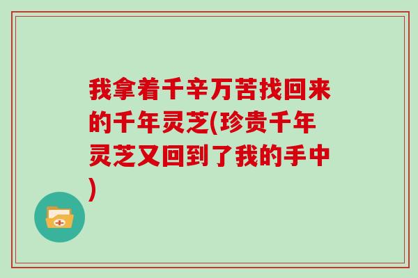 我拿着千辛万苦找回来的千年灵芝(珍贵千年灵芝又回到了我的手中)