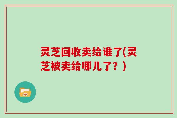 灵芝回收卖给谁了(灵芝被卖给哪儿了?)