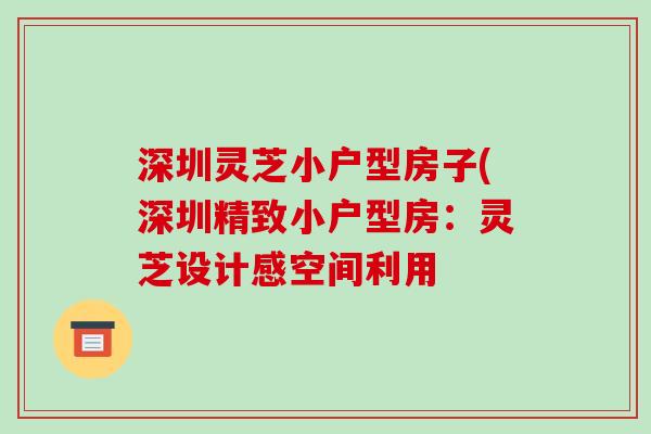 深圳灵芝小户型房子(深圳精致小户型房:灵芝设计感空间利用