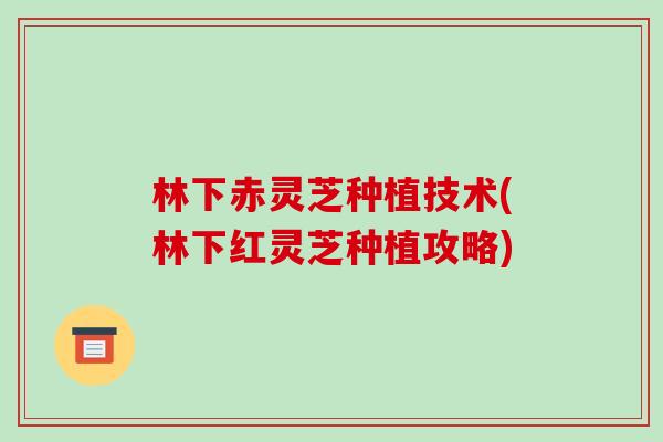 林下赤灵芝种植技术(林下红灵芝种植攻略)