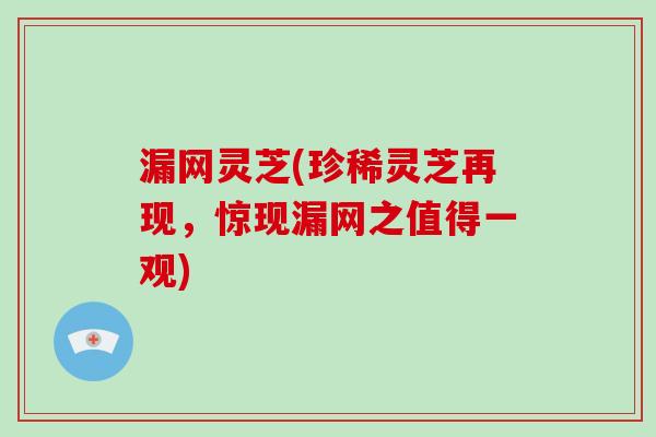 漏网灵芝(珍稀灵芝再现,惊现漏网之值得一观)