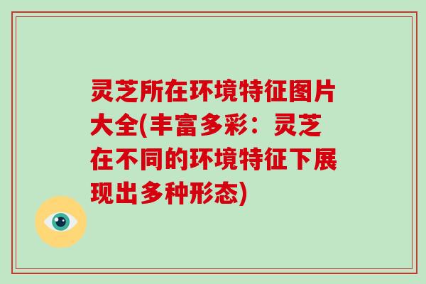 灵芝所在环境特征图片大全(丰富多彩:灵芝在不同的环境特征下展现出多种形态)