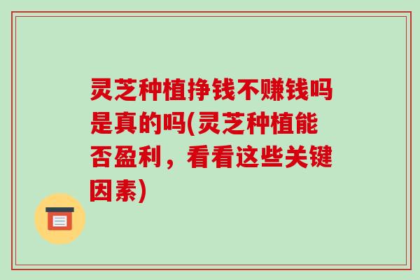 灵芝种植挣钱不赚钱吗是真的吗(灵芝种植能否盈利,看看这些关键因素)