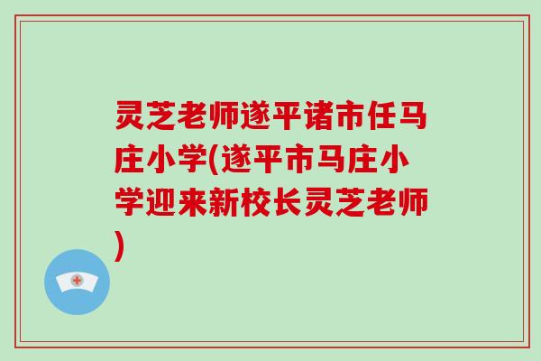 灵芝老师遂平诸市任马庄小学(遂平市马庄小学迎来新校长灵芝老师)