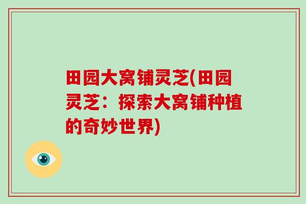 田园大窝铺灵芝(田园灵芝:探索大窝铺种植的奇妙世界)