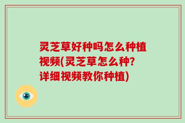 灵芝草好种吗怎么种植视频(灵芝草怎么种?详细视频教你种植)