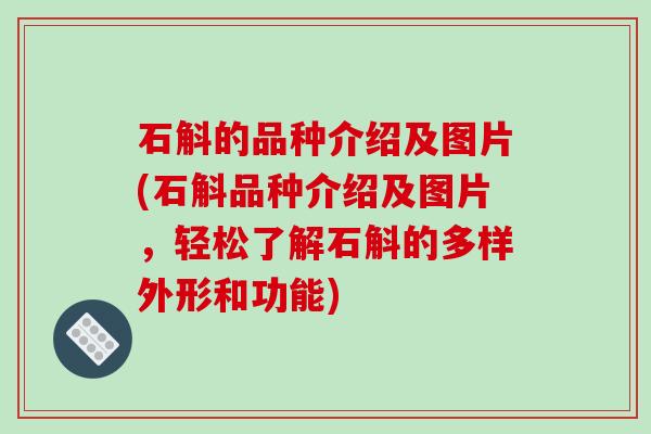 石斛的品种介绍及图片(石斛品种介绍及图片,轻松了解石斛的多样外形和功能)
