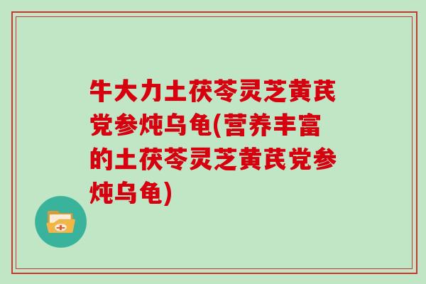 牛大力土茯苓灵芝黄芪党参炖乌龟(营养丰富的土茯苓灵芝黄芪党参炖乌龟)