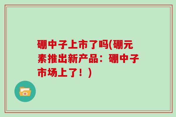 硼中子上市了吗(硼元素推出新产品:硼中子市场上了!)