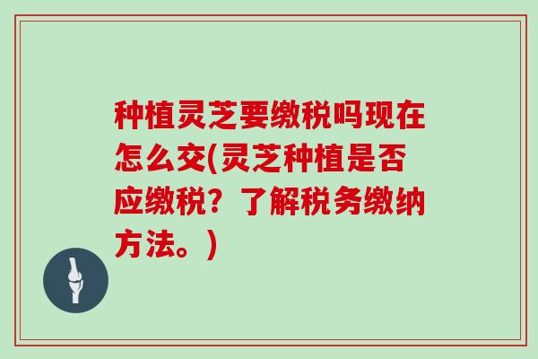 种植灵芝要缴税吗现在怎么交(灵芝种植是否应缴税？了解税务缴纳方法。)
