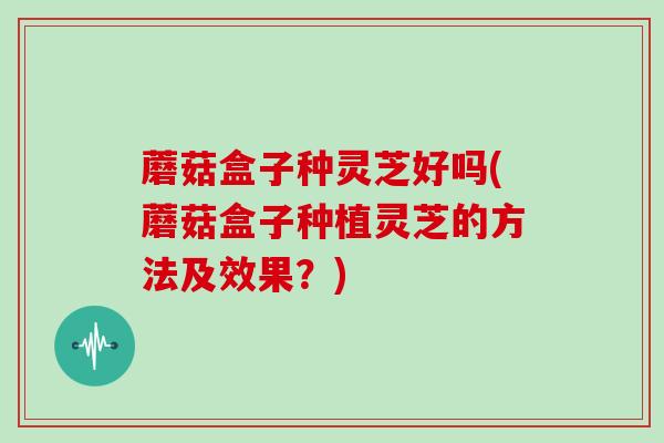 蘑菇盒子种灵芝好吗(蘑菇盒子种植灵芝的方法及效果?)