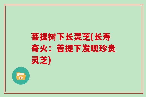 菩提树下长灵芝(长寿奇火:菩提下发现珍贵灵芝)