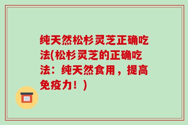 纯天然松杉灵芝正确吃法(松杉灵芝的正确吃法:纯天然食用,提高免疫力!)