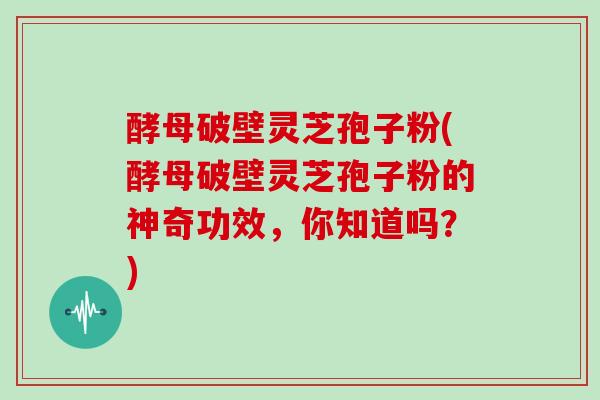 酵母破壁灵芝孢子粉(酵母破壁灵芝孢子粉的神奇功效，你知道吗？)