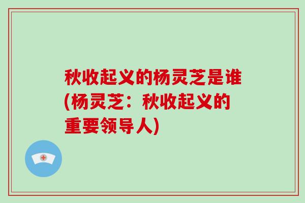 秋收起义的杨灵芝是谁(杨灵芝:秋收起义的重要领导人)