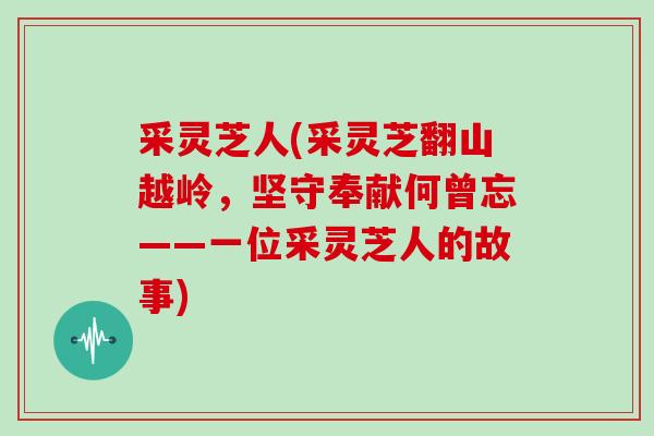 采灵芝人(采灵芝翻山越岭,坚守奉献何曾忘——一位采灵芝人的故事)