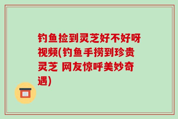 钓鱼捡到灵芝好不好呀视频(钓鱼手捞到珍贵灵芝 网友惊呼美妙奇遇)