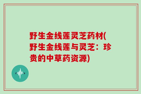 野生金线莲灵芝药材(野生金线莲与灵芝：珍贵的中草药资源)