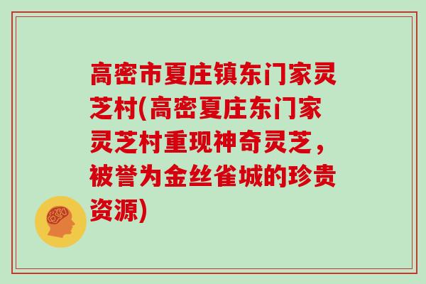 高密市夏庄镇东门家灵芝村(高密夏庄东门家灵芝村重现神奇灵芝,被誉为金丝雀城的珍贵资源)