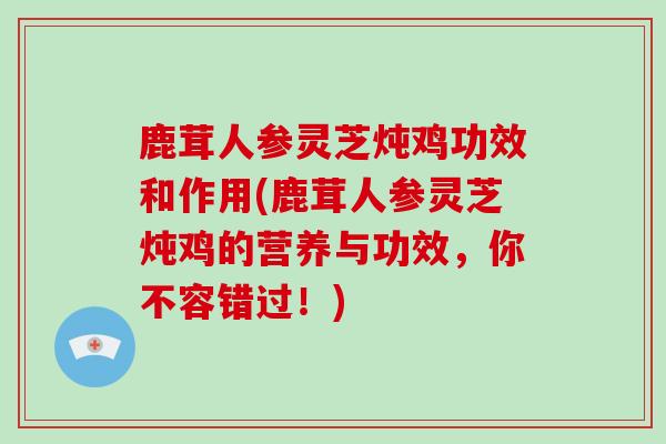 鹿茸人参灵芝炖鸡功效和作用(鹿茸人参灵芝炖鸡的营养与功效,你不容错过!)