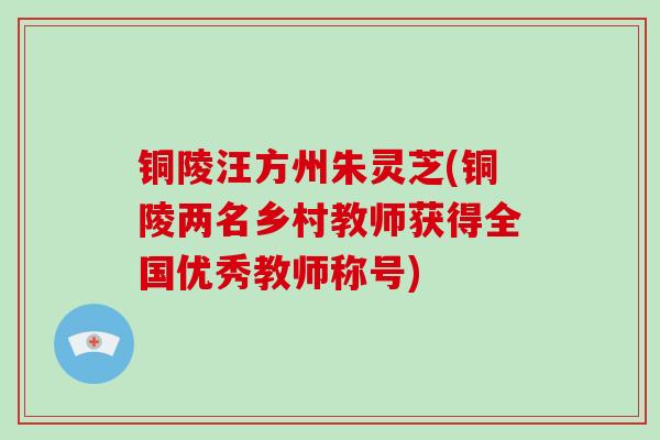 铜陵汪方州朱灵芝(铜陵两名乡村教师获得全国优秀教师称号)